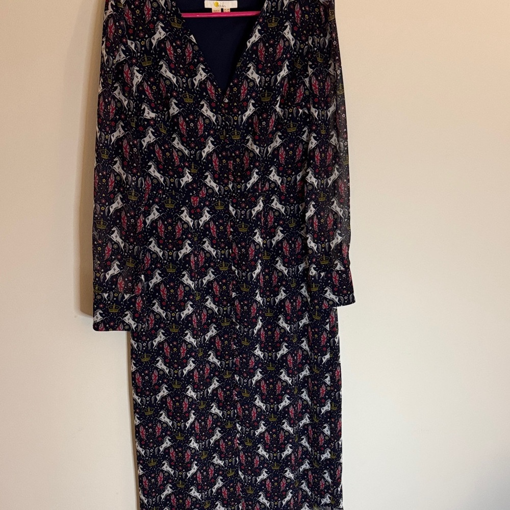 Boden Elegant Black and Red Long Sleeve Dress